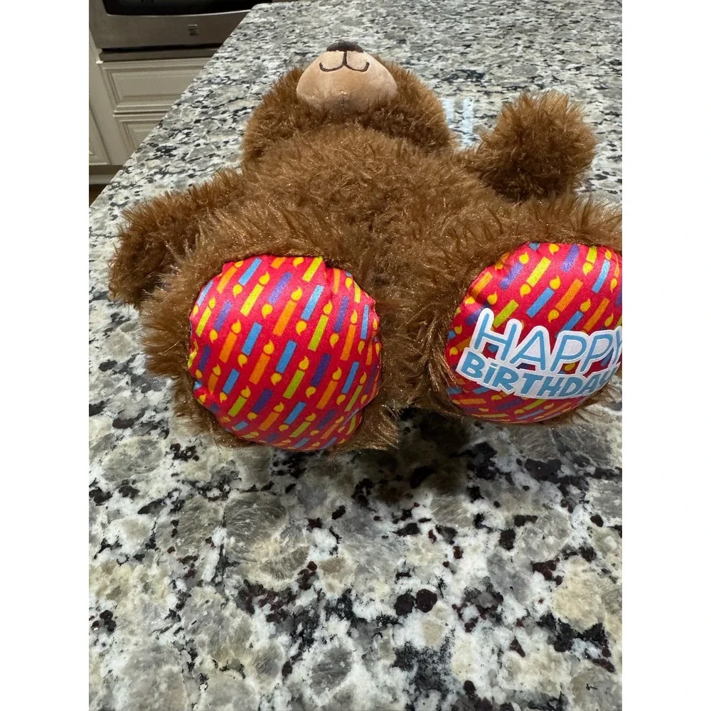 Build-A-Bear Workshop Happy Birthday Brown Plush Teddy Bear 16 Inch Shaggy Fur